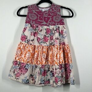 Girls Pink Orange Magenta Floral Ruffled Layered Summer Tank Dress